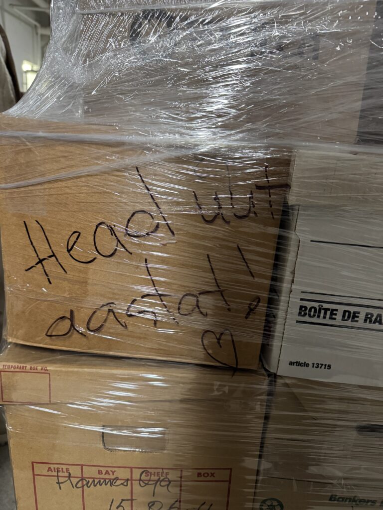 Messages left on an archival shipment from VEMU Estonian Museum Canada going to Estonia