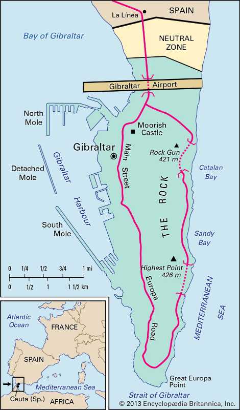 A map of Gibraltar (source: Encyclopedia Britannica)