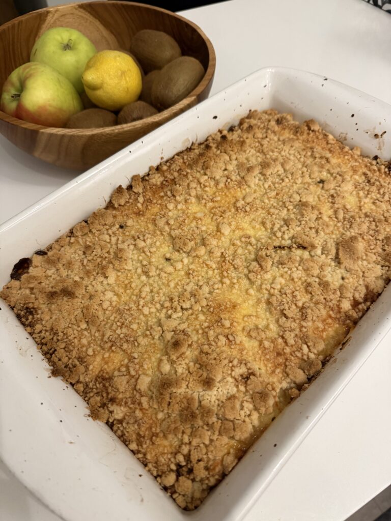 The crumble, fresh from the oven