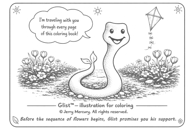 Illustration from Glist’s Garden of Gifts featuring Glist™. Jerry Mercury. All rights reserved.