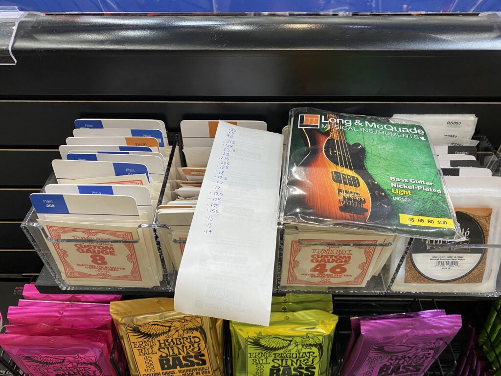 Selecting strings at the music store