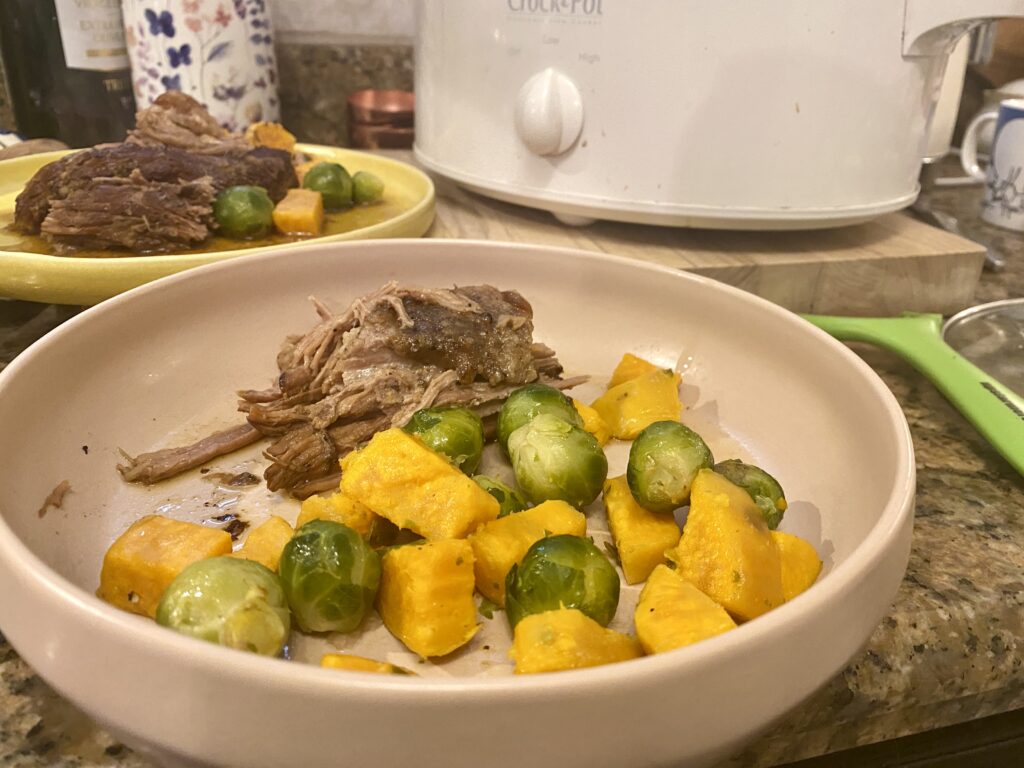 The brisket and sides before the glaze was poured on top