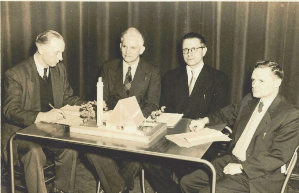 The presentation of the church's architectural model in February 1954