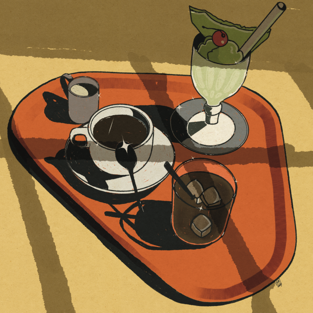 Tray with Drinks by Ksenia Yolk