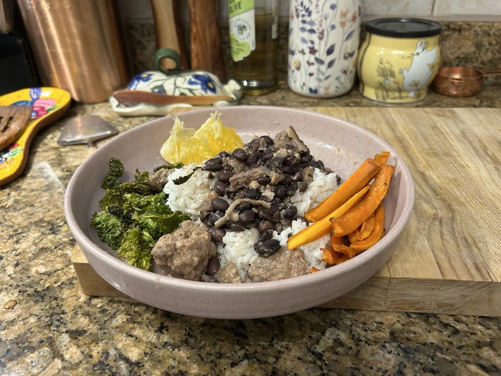 The feijoada served and ready to eat