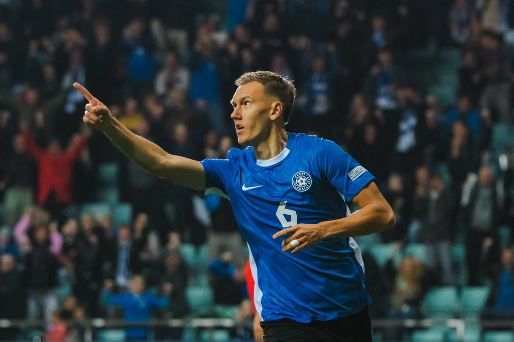 Rasmus Peetson celebrates his winner versus Luxembourg (source: FCI Levadia)