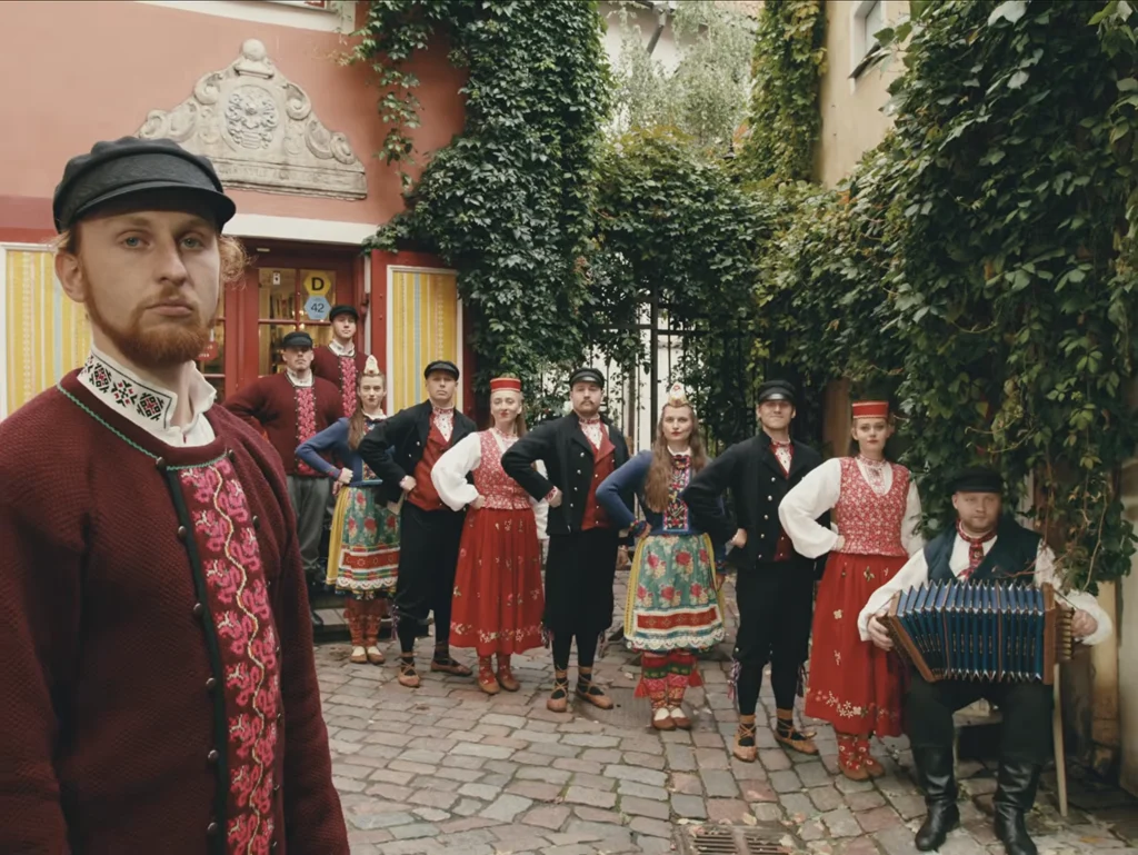 Still from Tallinn University Folk Dance Ensemble Soveldaja's video, connecting to the "Born from Culture" series